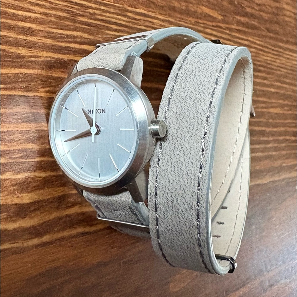 Nixon Kenzi Watch with Grey Leather Double Wrap Strap